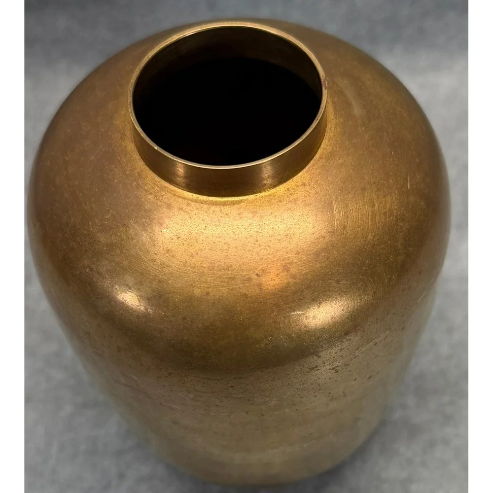 Vintage Solid Brass Vase Ginger Jar Style Heavy Metal Bud‎ Vase Gold Tone Patina